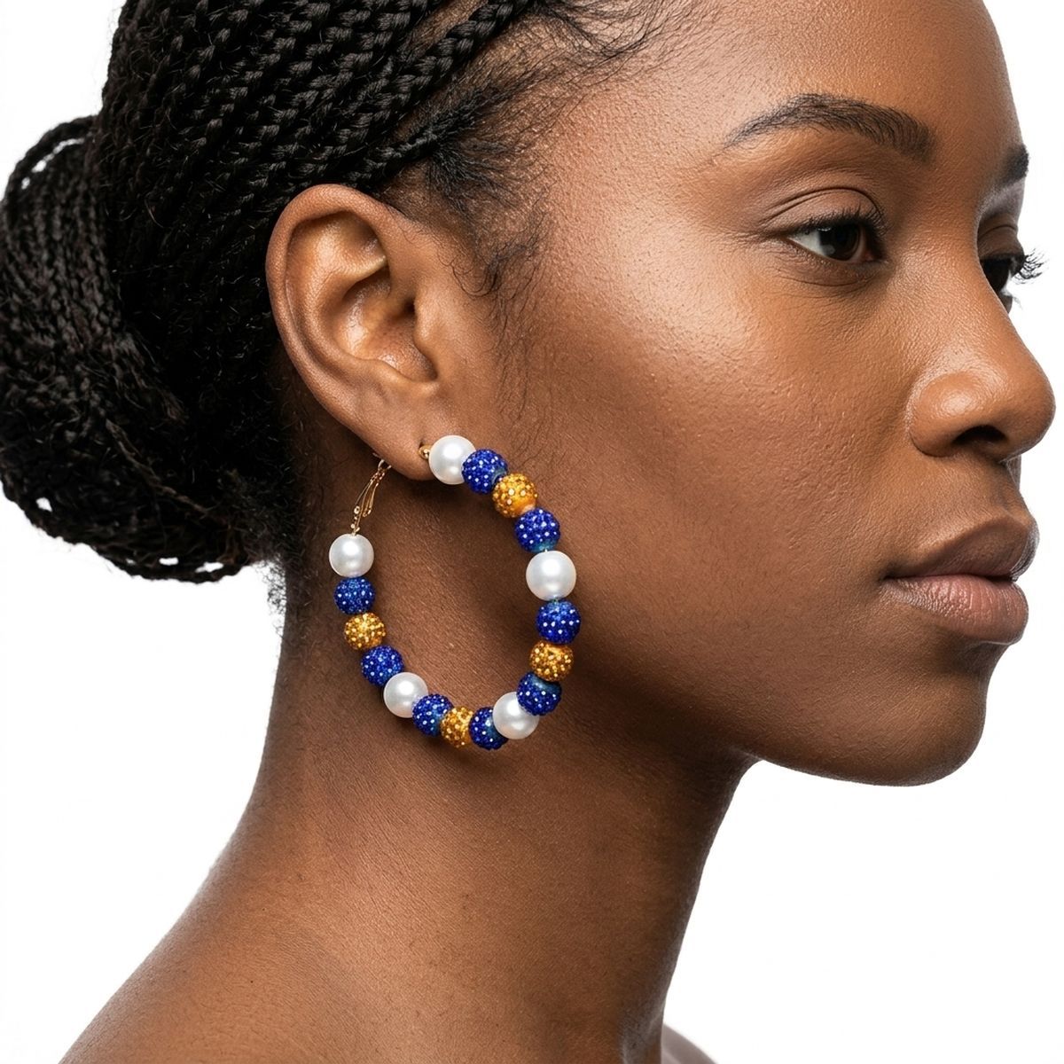 Gold Blue 2in Stone Ball Hoops