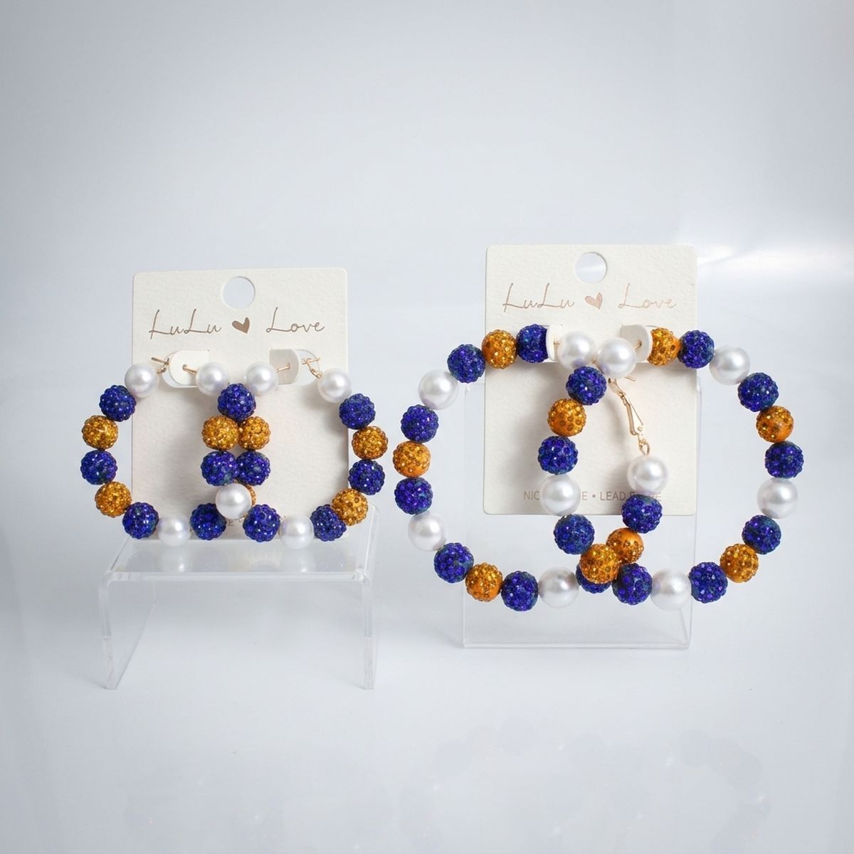 Gold Blue 2in Stone Ball Hoops