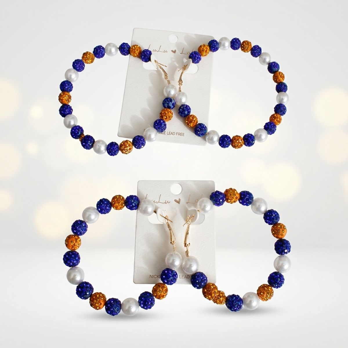 Gold Blue 2in Stone Ball Hoops