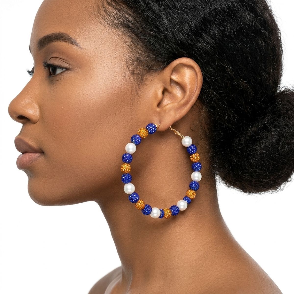 Gold Blue 3in Stone Ball Hoops