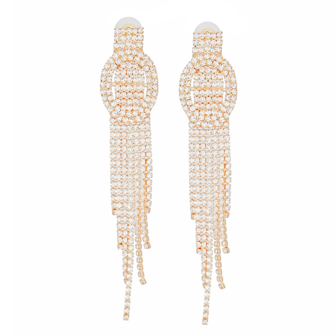 Tassel Long Gold Glam Oval Buckle Fringe Earrings