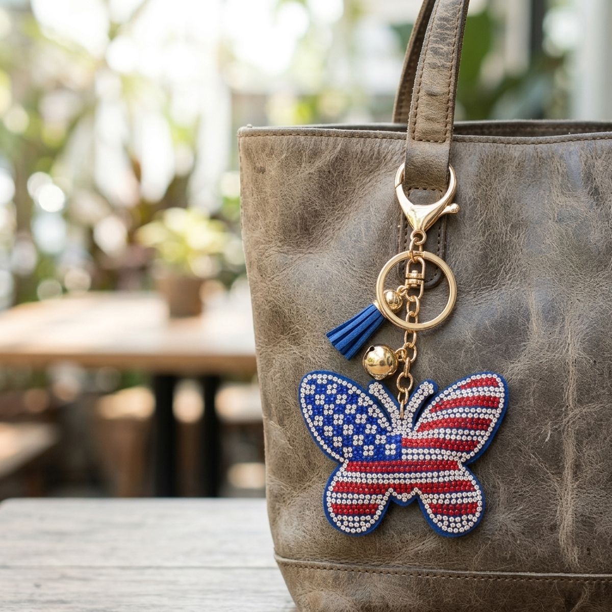 USA Patriotic Butterfly Padded Keychain Bag Clip