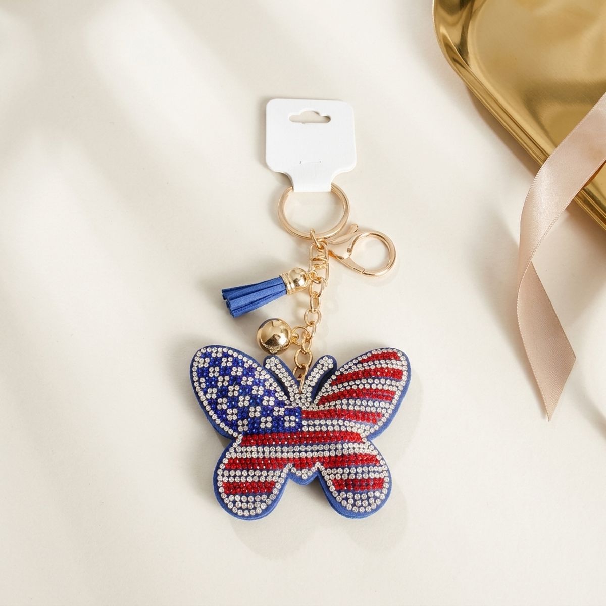 USA Patriotic Butterfly Padded Keychain Bag Clip