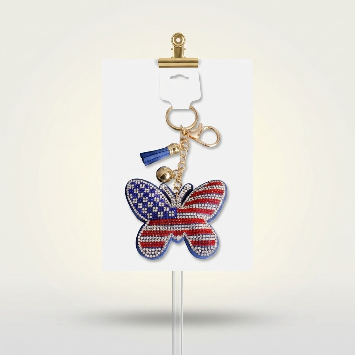 USA Patriotic Butterfly Padded Keychain Bag Clip