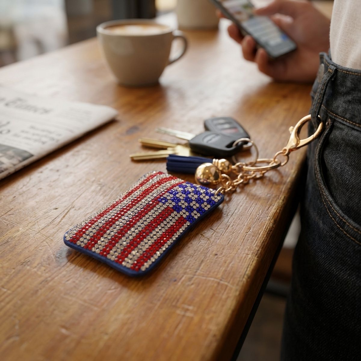 USA Patriotic Flag Padded Keychain Bag Clip