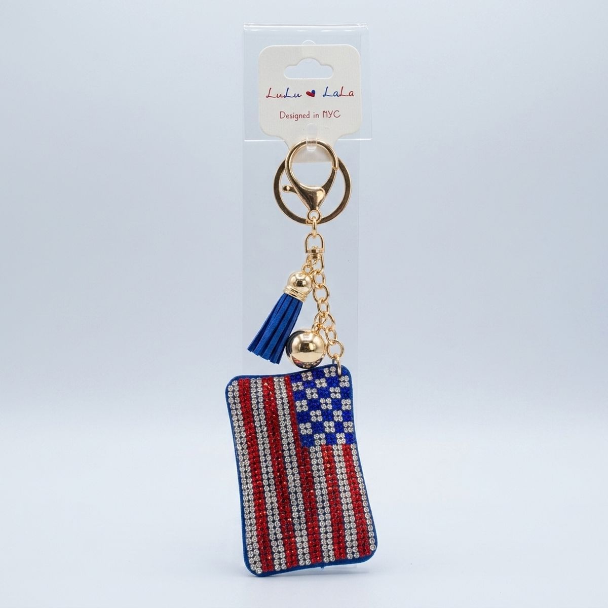 USA Patriotic Flag Padded Keychain Bag Clip