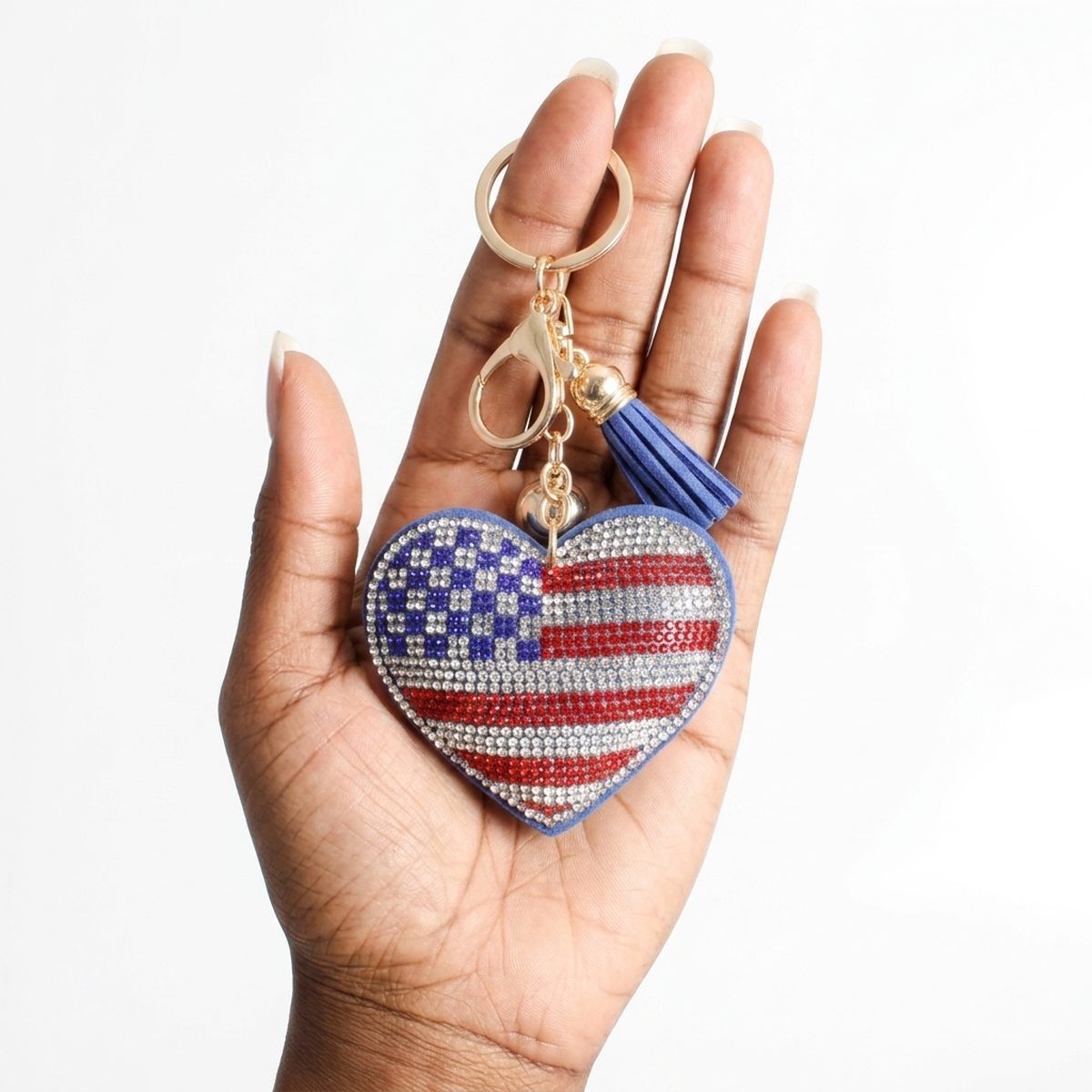 USA Patriotic Heart Padded Keychain Bag Clip
