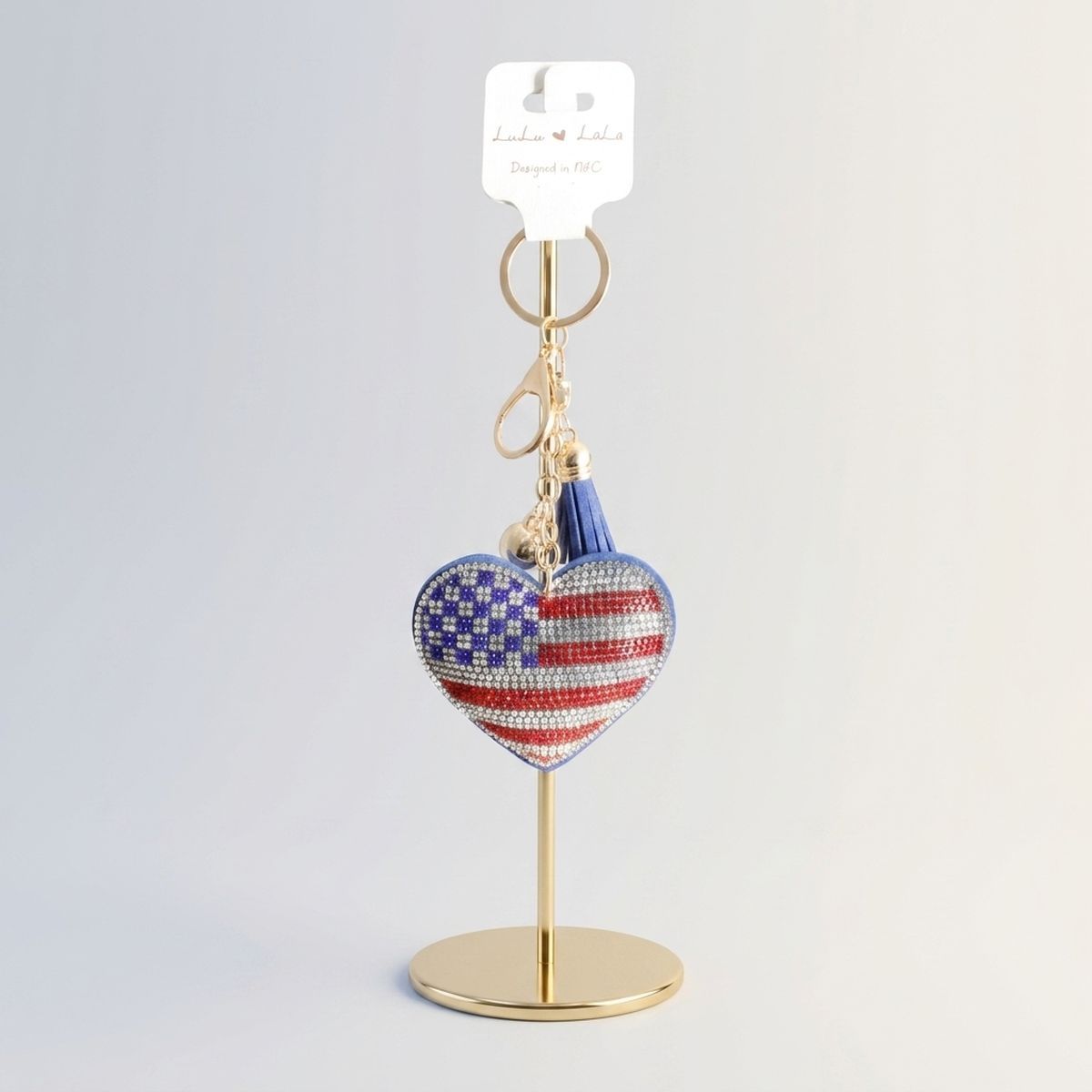 USA Patriotic Heart Padded Keychain Bag Clip