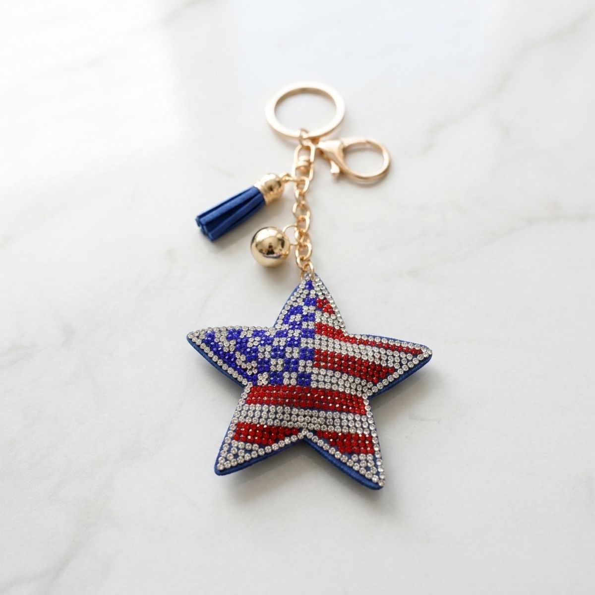 USA Patriotic Star Padded Keychain Bag Clip