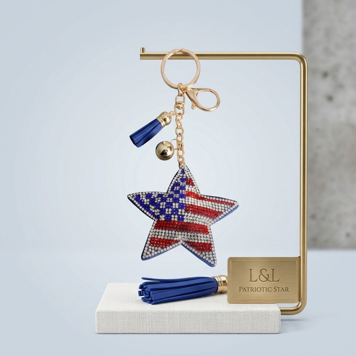 USA Patriotic Star Padded Keychain Bag Clip