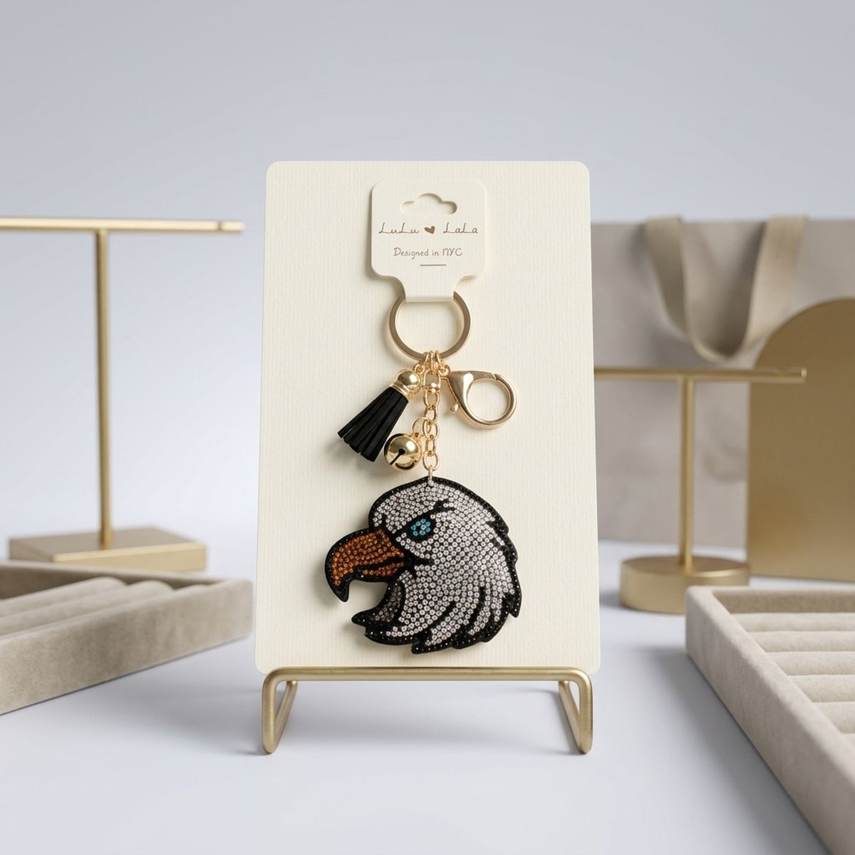 USA Patriotic Eagle Padded Keychain Bag Clip
