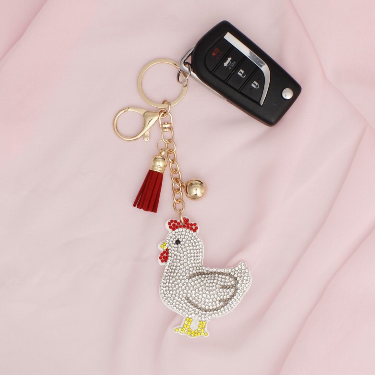 Keychain Farmhouse Chic White Rooster Bag Charm