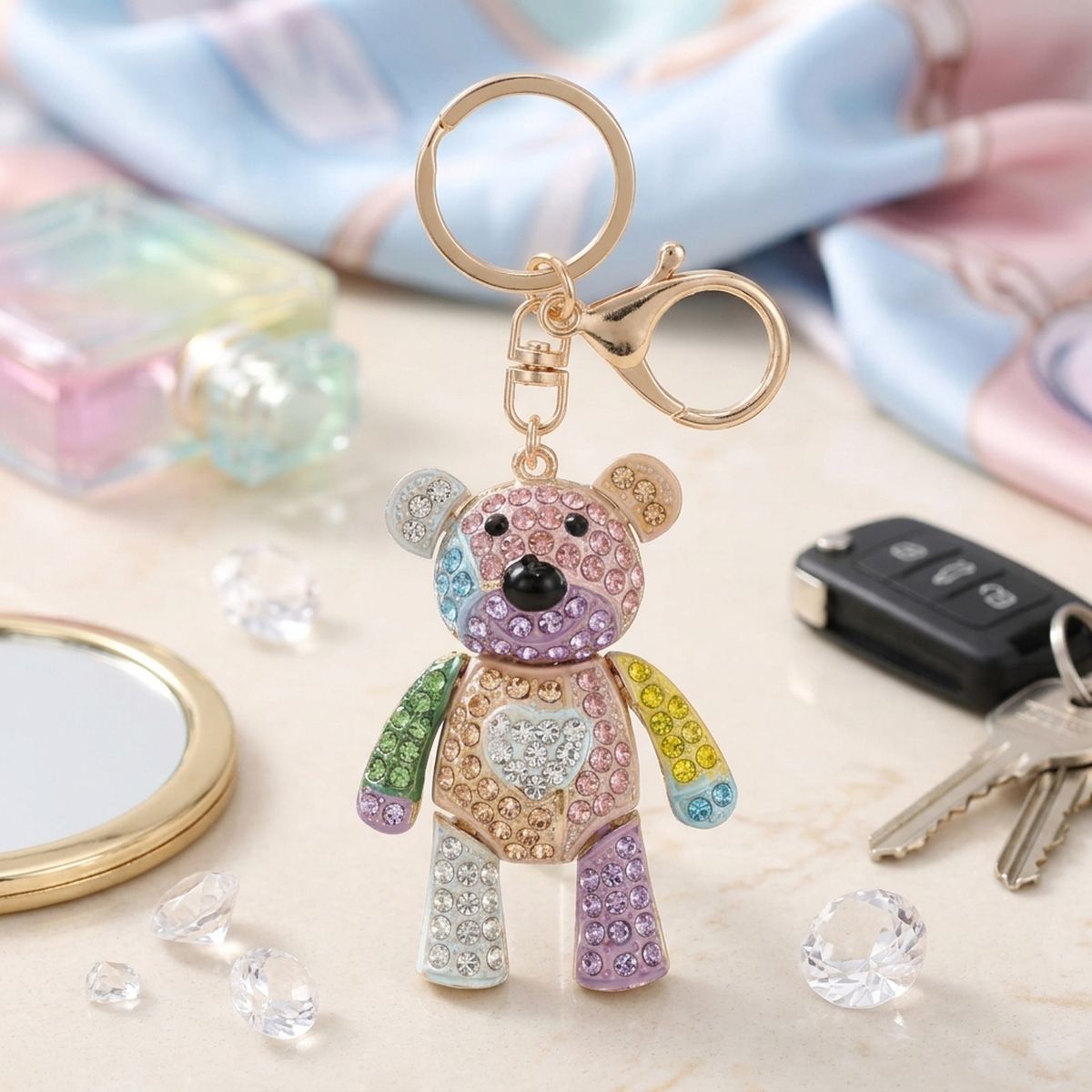 Keychain Colorful Rhinestone Teddy Bear Bag Clip