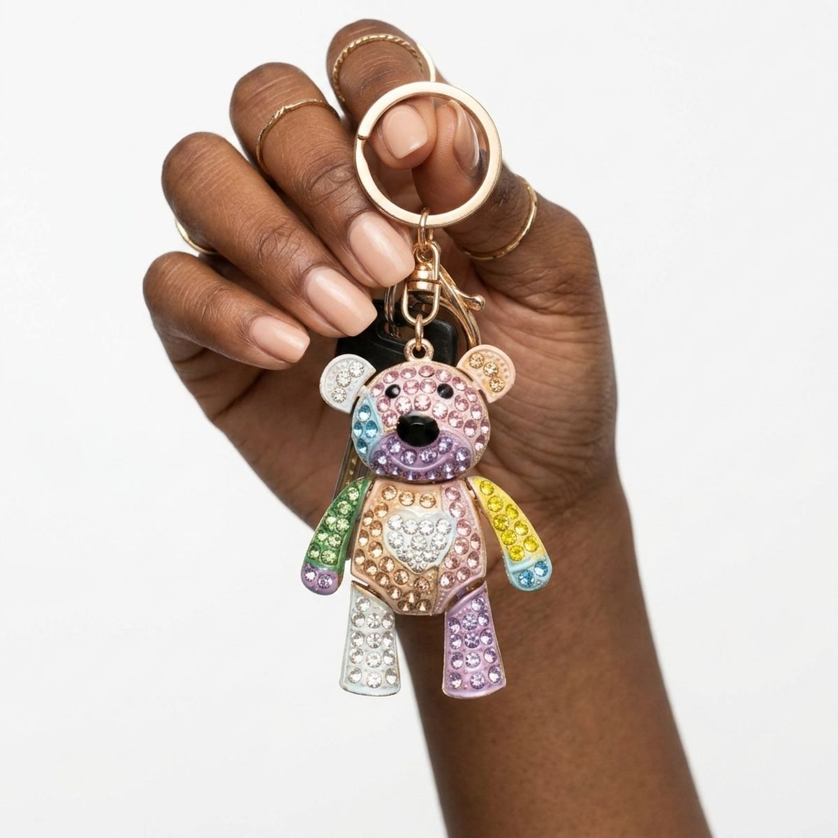 Keychain Colorful Rhinestone Teddy Bear Bag Clip