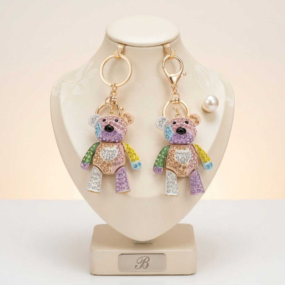 Keychain Colorful Rhinestone Teddy Bear Bag Clip