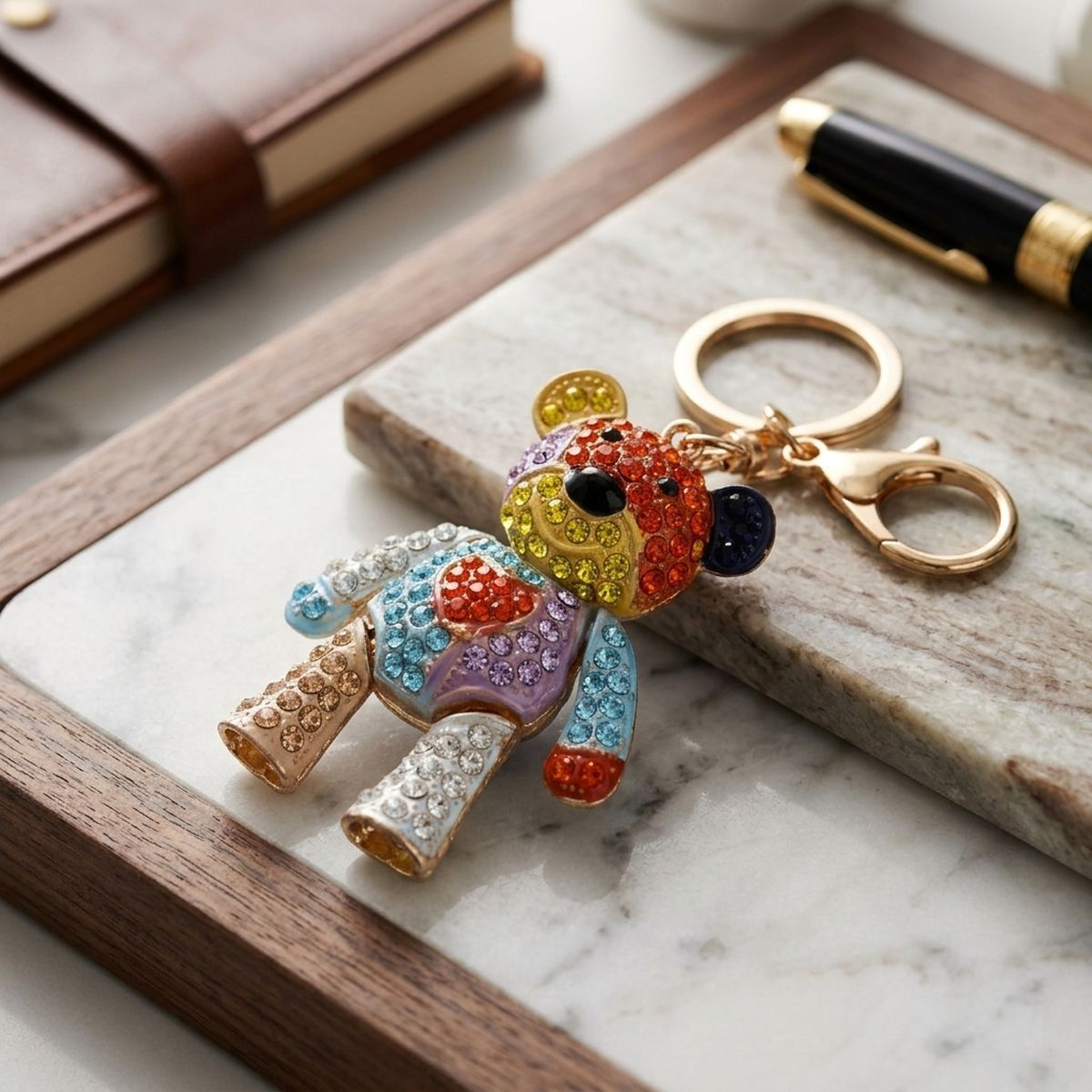 Keychain Rainbow Rhinestone Teddy Bear Bag Clip