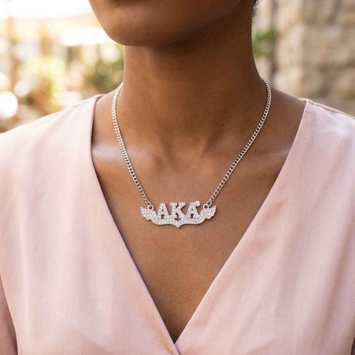 AKA Winged Bling Pendant Silver Chain Necklace