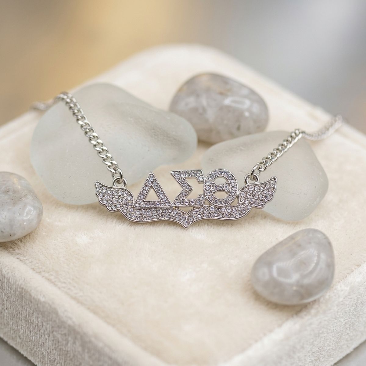 DST Winged Bling Pendant Silver Chain Necklace
