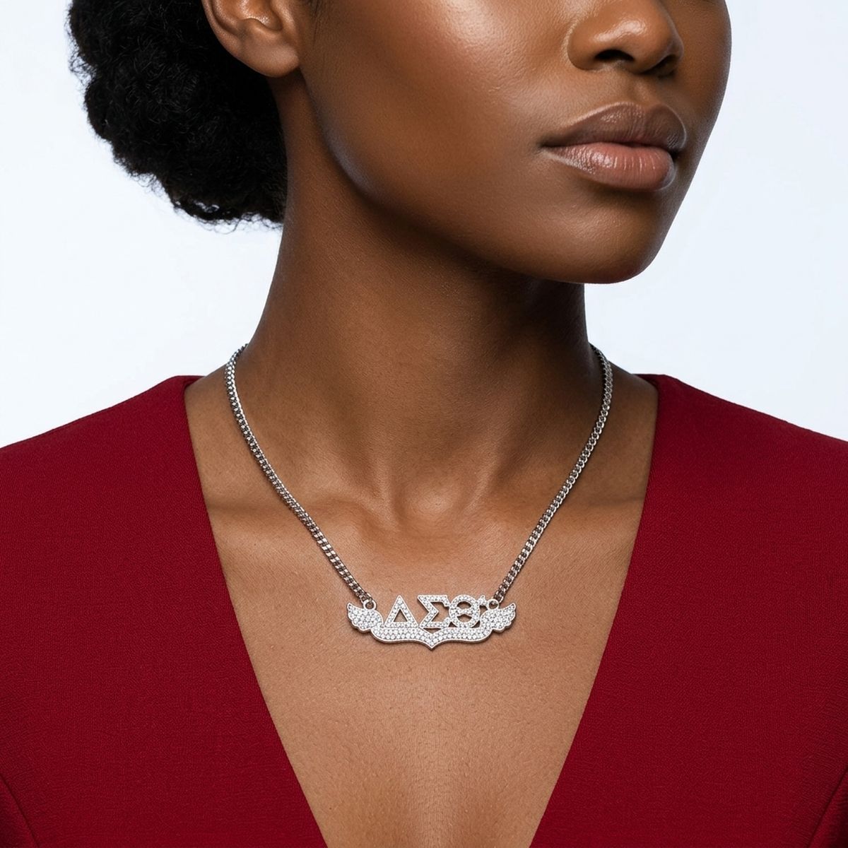 DST Winged Bling Pendant Silver Chain Necklace