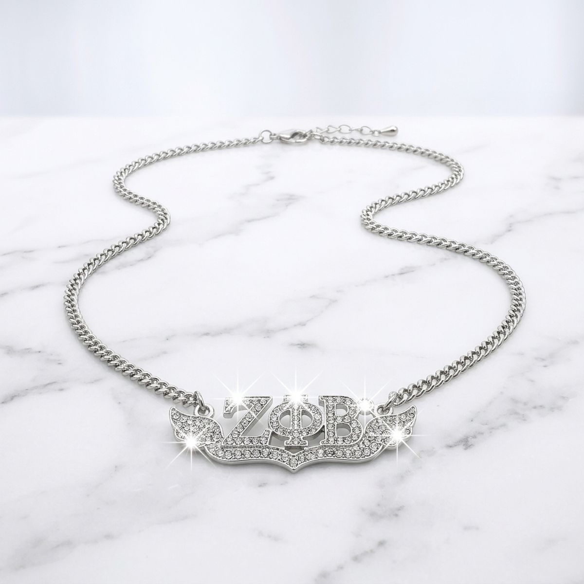 ZPB Winged Bling Pendant Silver Chain Necklace