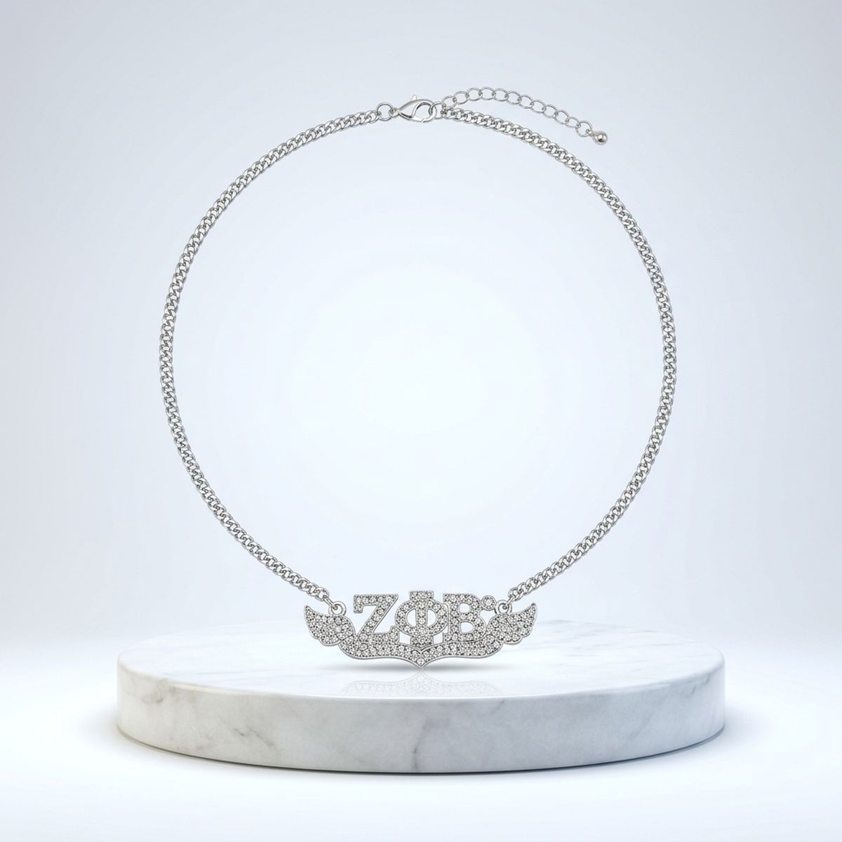 ZPB Winged Bling Pendant Silver Chain Necklace