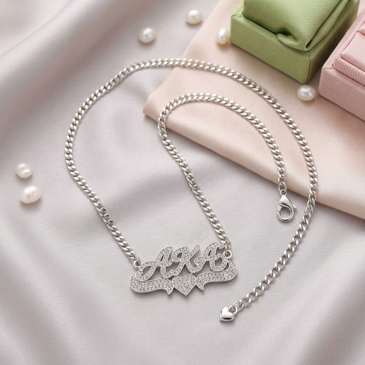 AKA Heart Bling Pendant Silver Chain Necklace