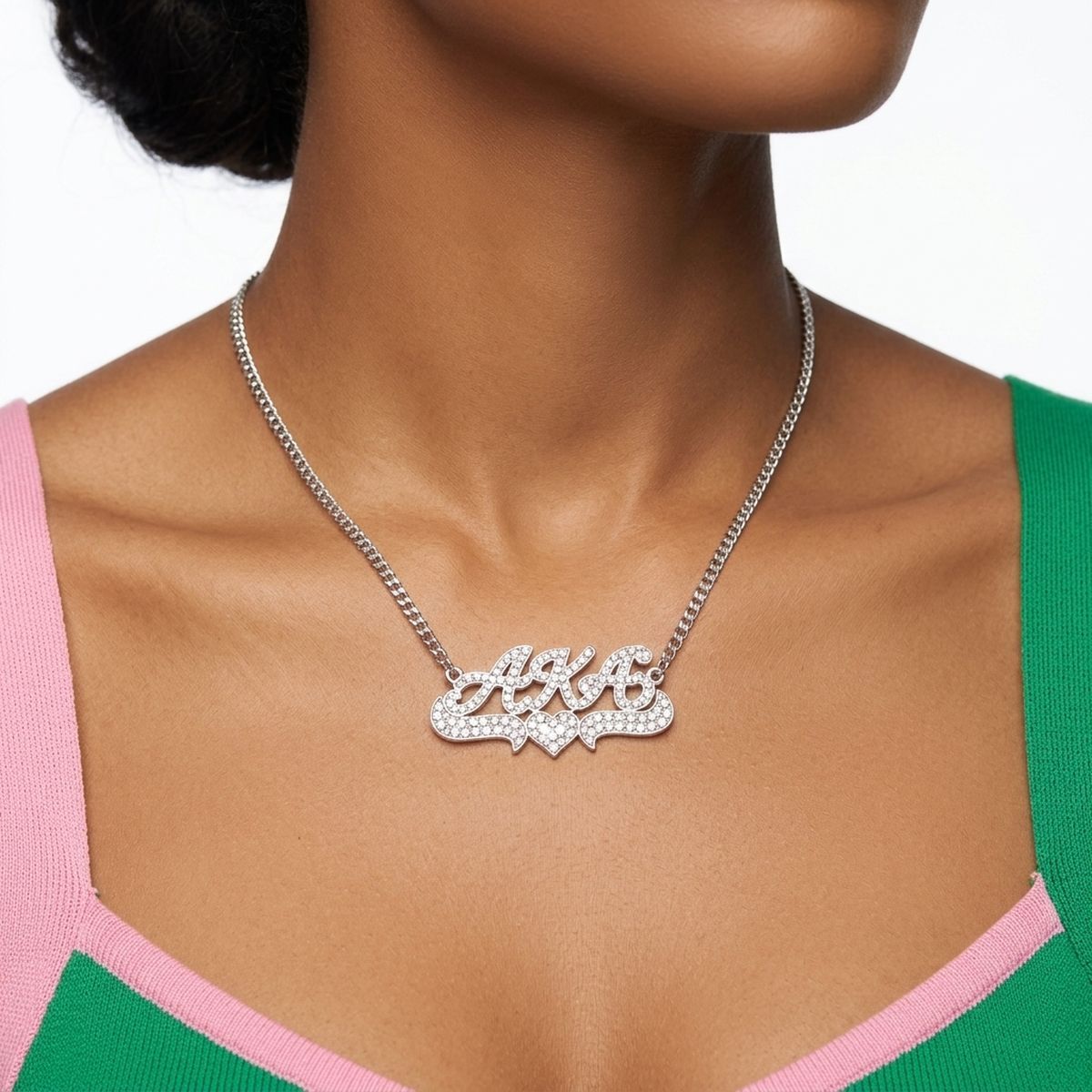 AKA Heart Bling Pendant Silver Chain Necklace