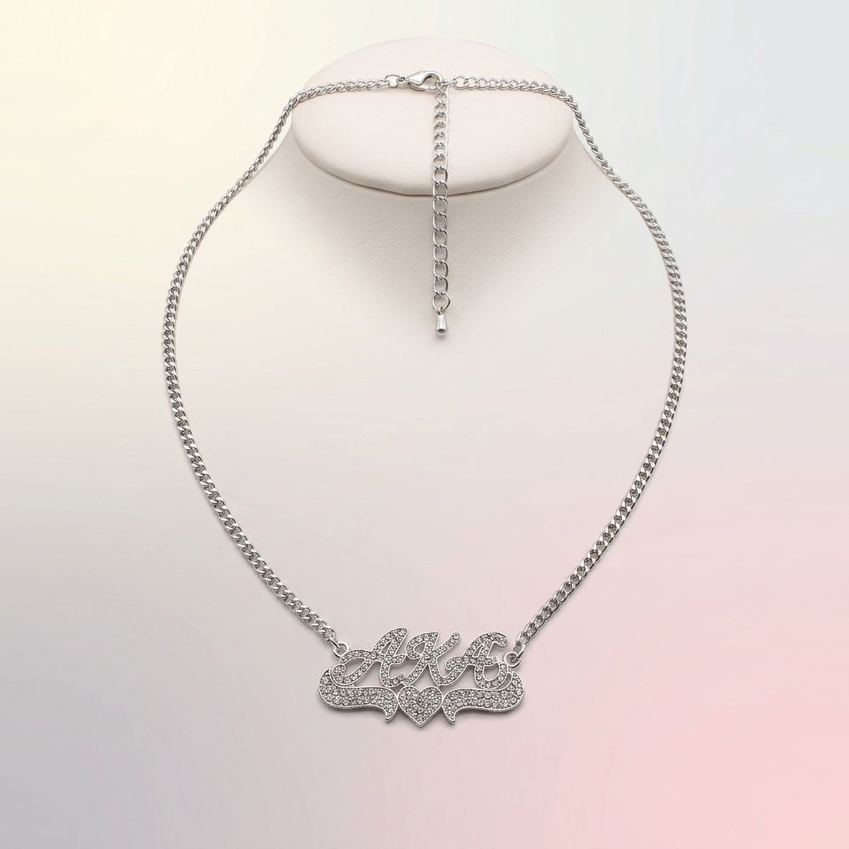 AKA Heart Bling Pendant Silver Chain Necklace