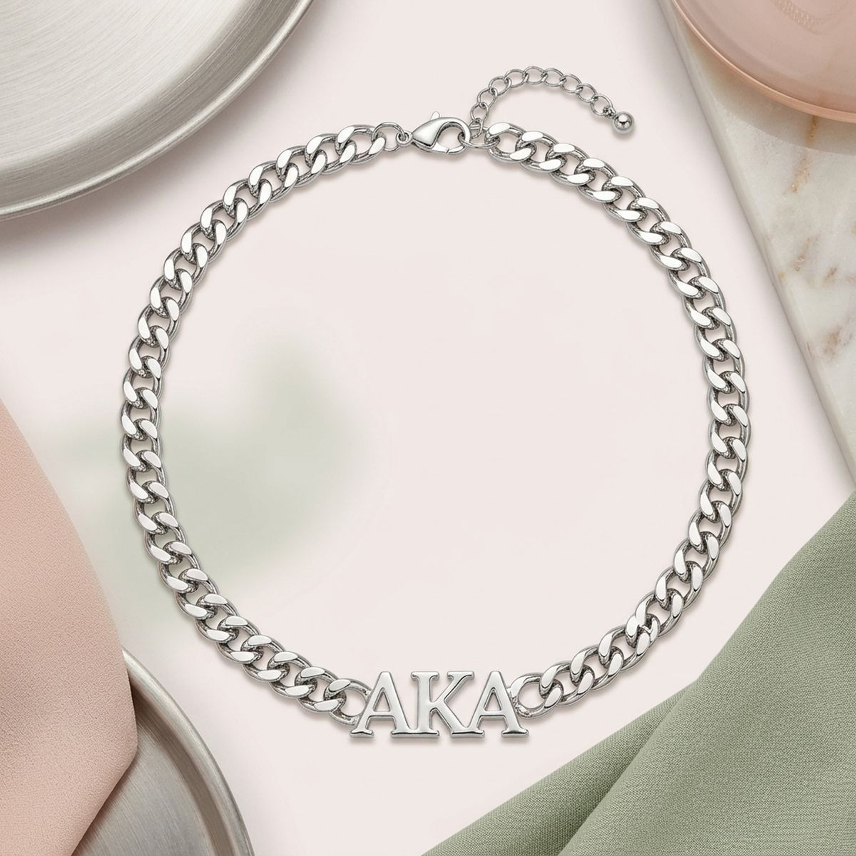 AKA Sorority Silver Chain Greek Letter Necklace