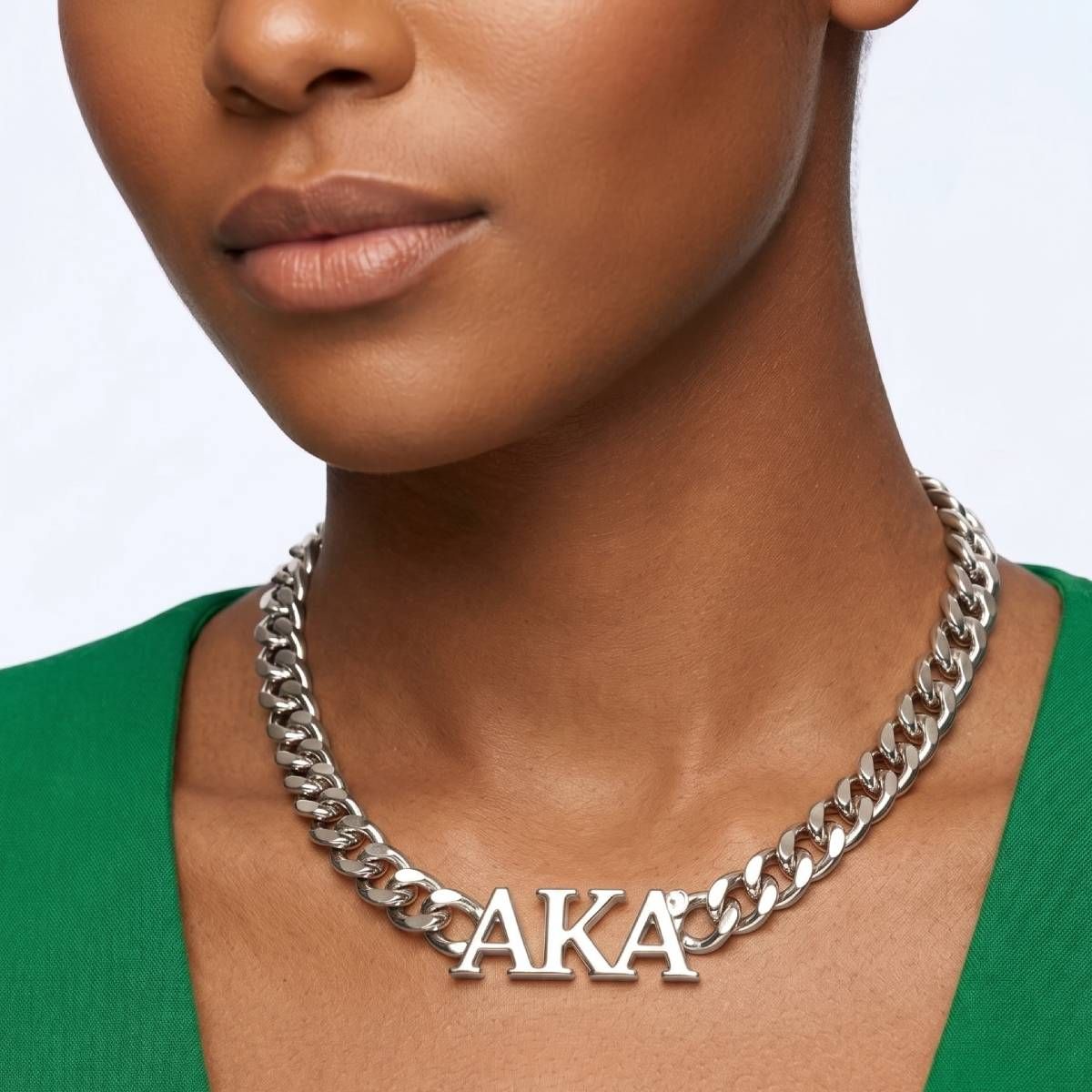 AKA Sorority Silver Chain Greek Letter Necklace