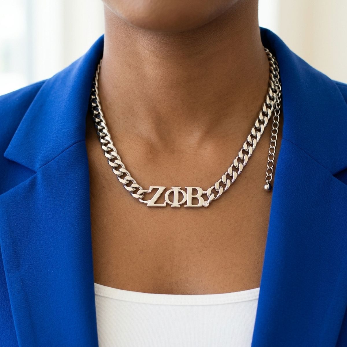ZPB Sorority Silver Chain Greek Letter Necklace
