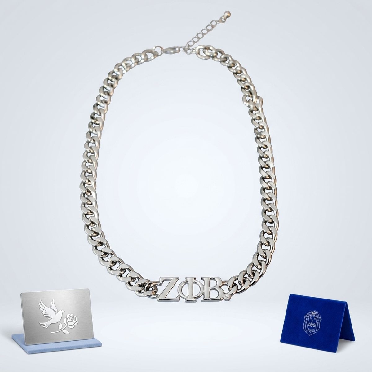 ZPB Sorority Silver Chain Greek Letter Necklace