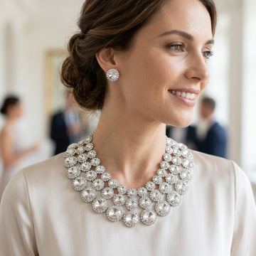 Silver Glass Halo Crystal 3 Row Collar Necklace