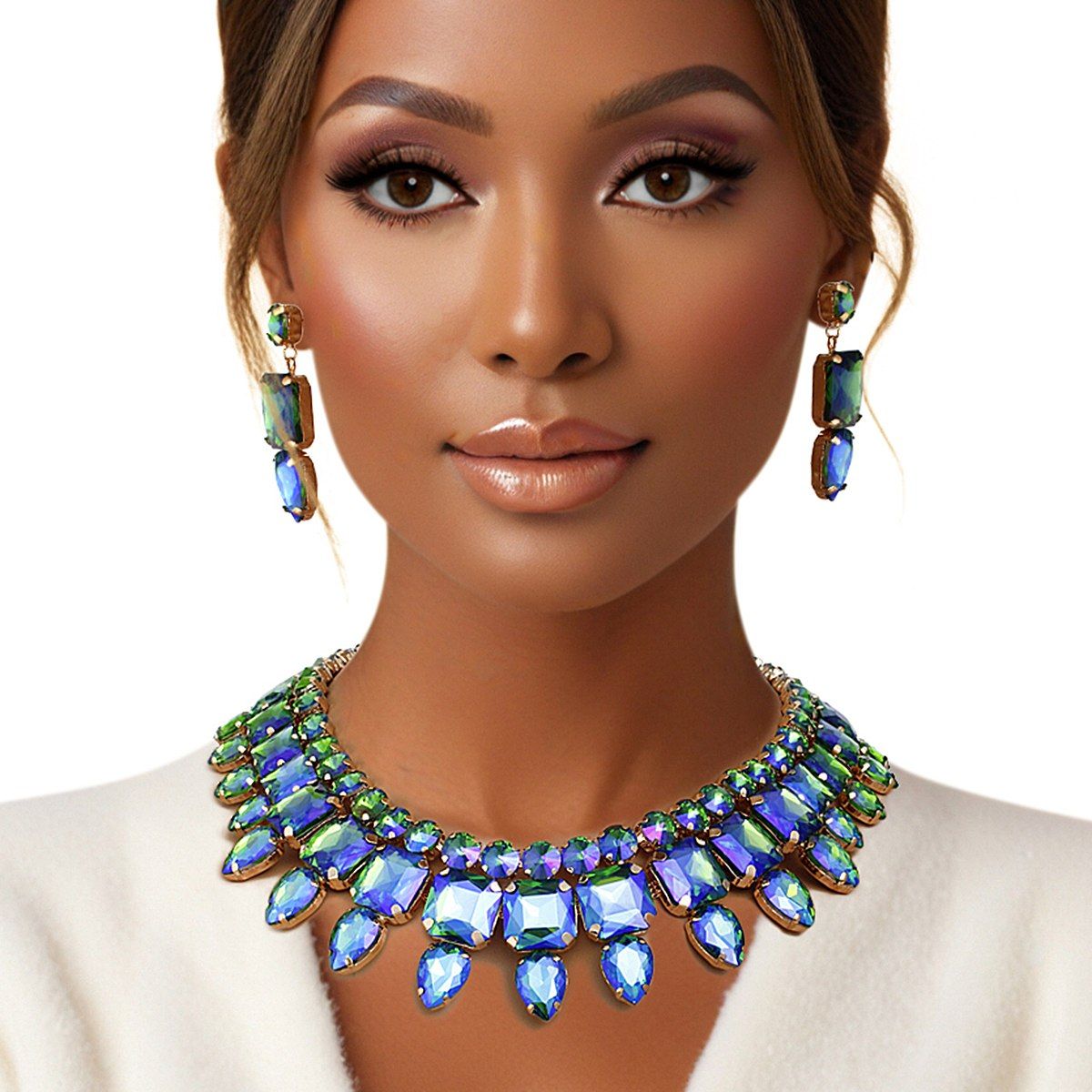 Blue Green Collar Red Carpet Ready Crystal Set