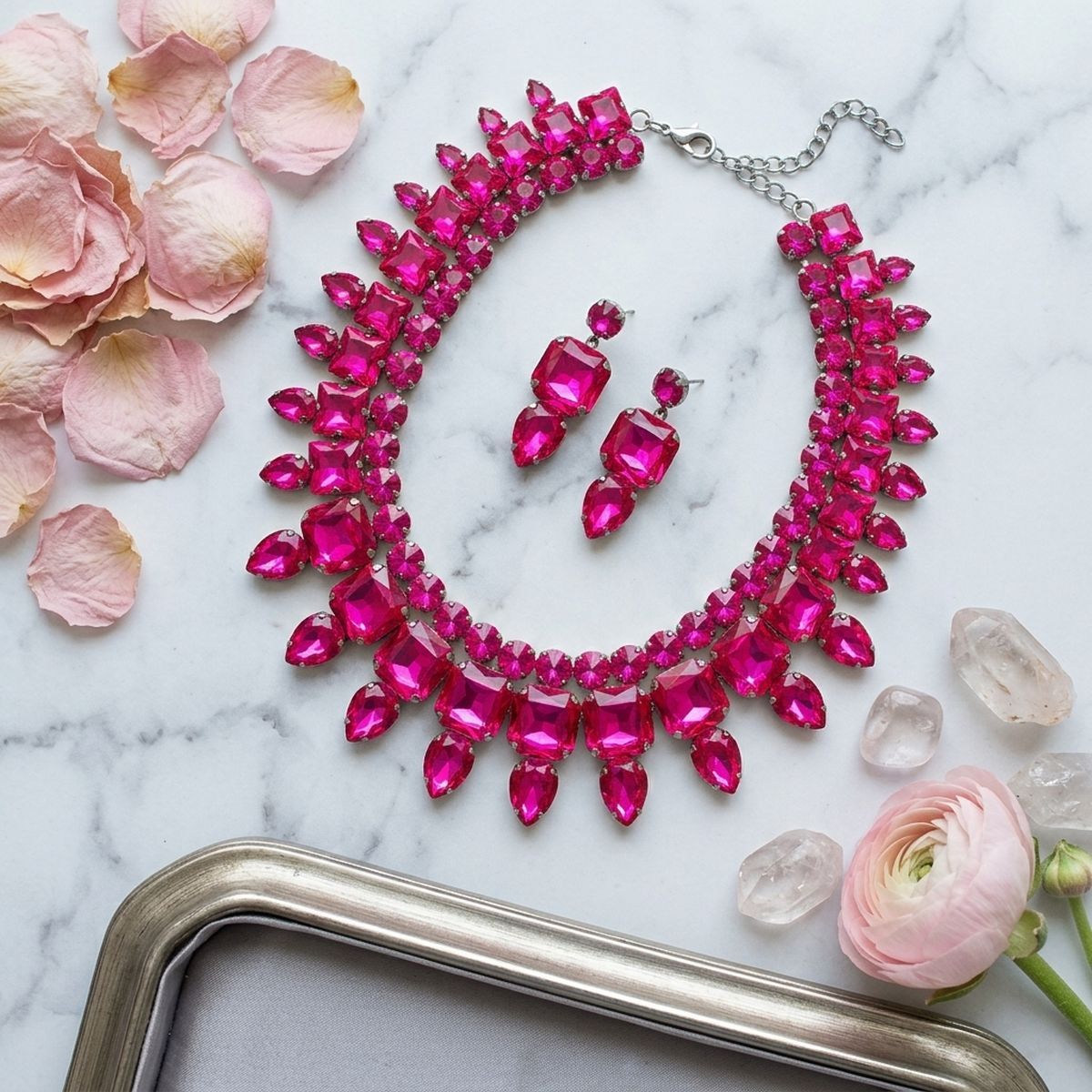 Fuchsia Glass Crystal Collar Red Carpet Necklace