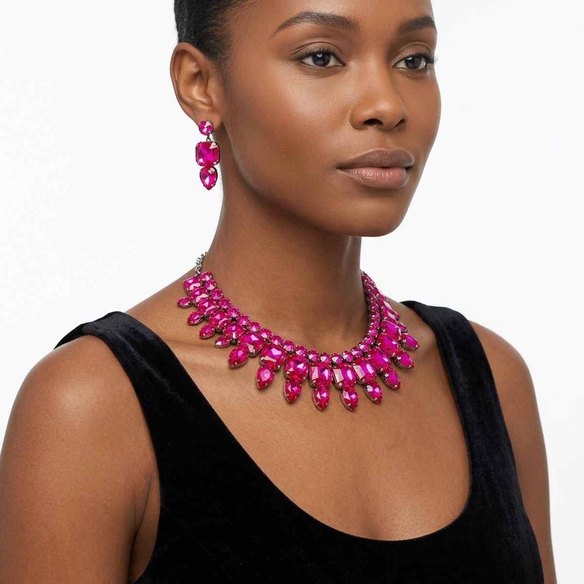 Fuchsia Glass Crystal Collar Red Carpet Necklace