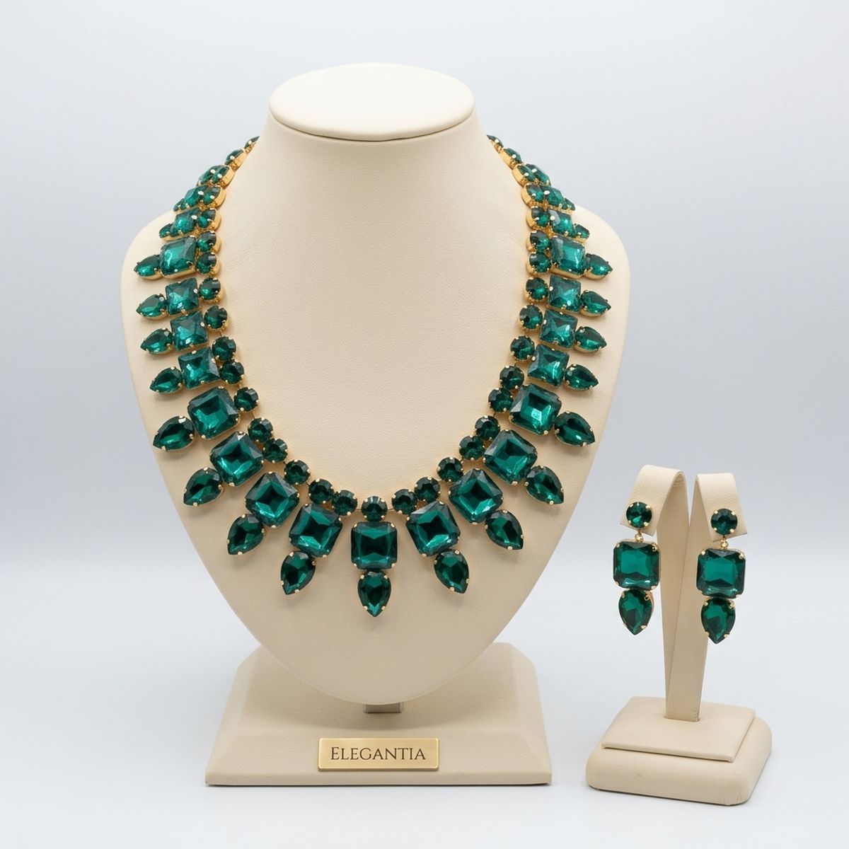 Green Glass Crystal Collar Red Carpet Necklace Set