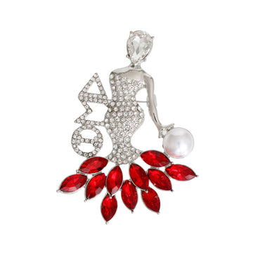 DST Brooch Silver Elegant Lady Crystal Pin