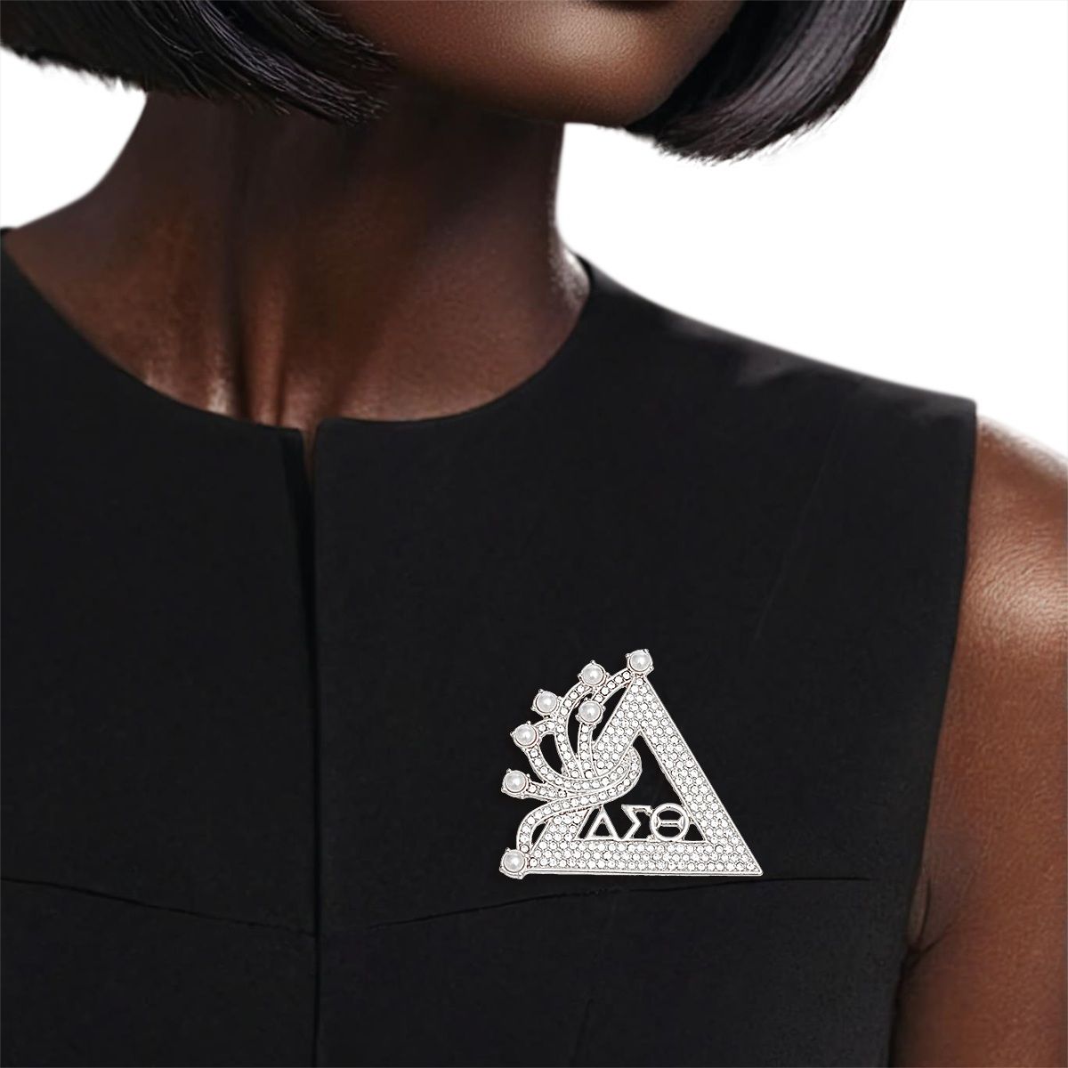 DST Sorority Silver Delta Brooch Pin for Women