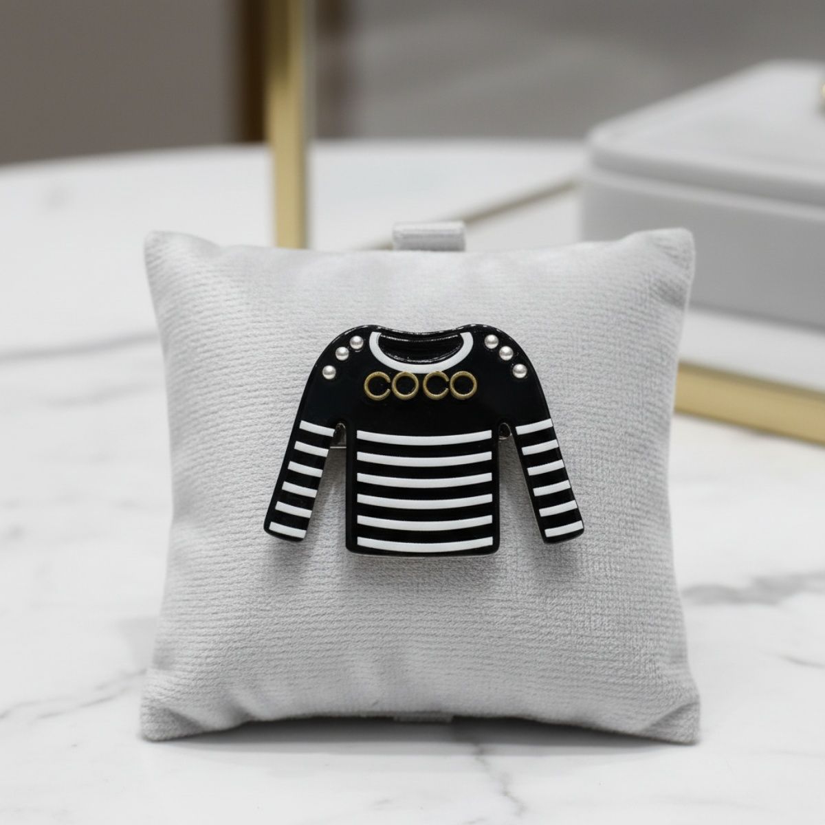Brooch Hair Clip Black White Stripe COCO Shirt Pin