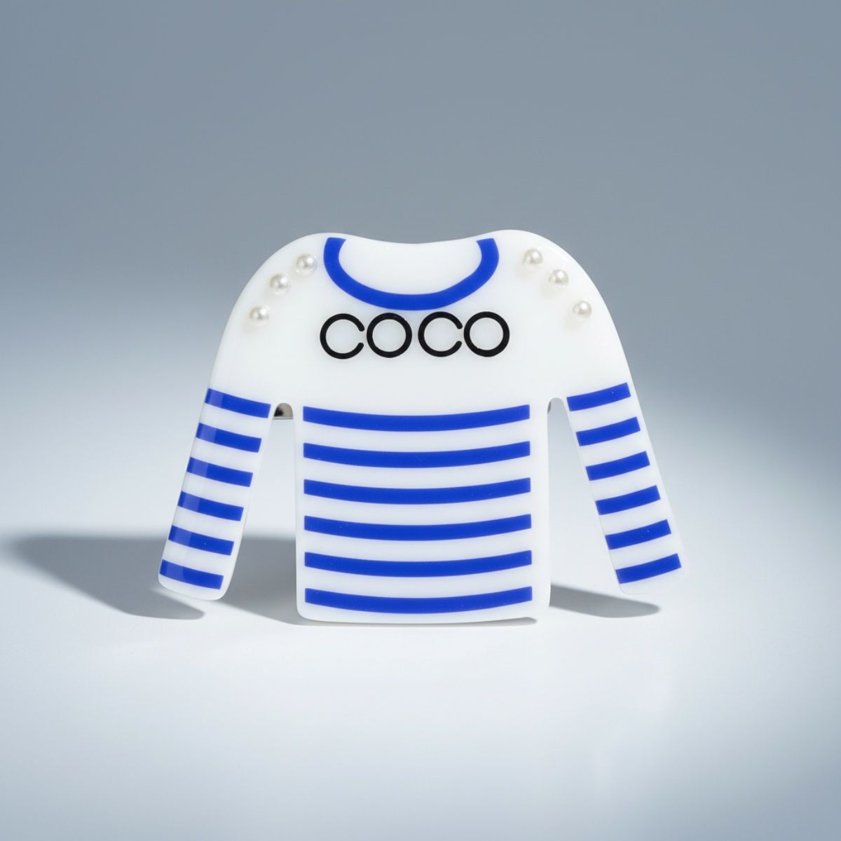 Brooch Hair Clip White Blue Stripe COCO Shirt Pin