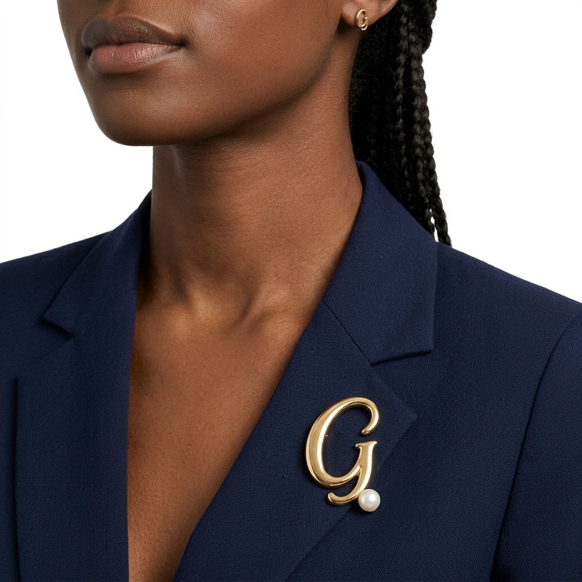 Gold Cursive G Initial Letter Pearl Brooch Pin