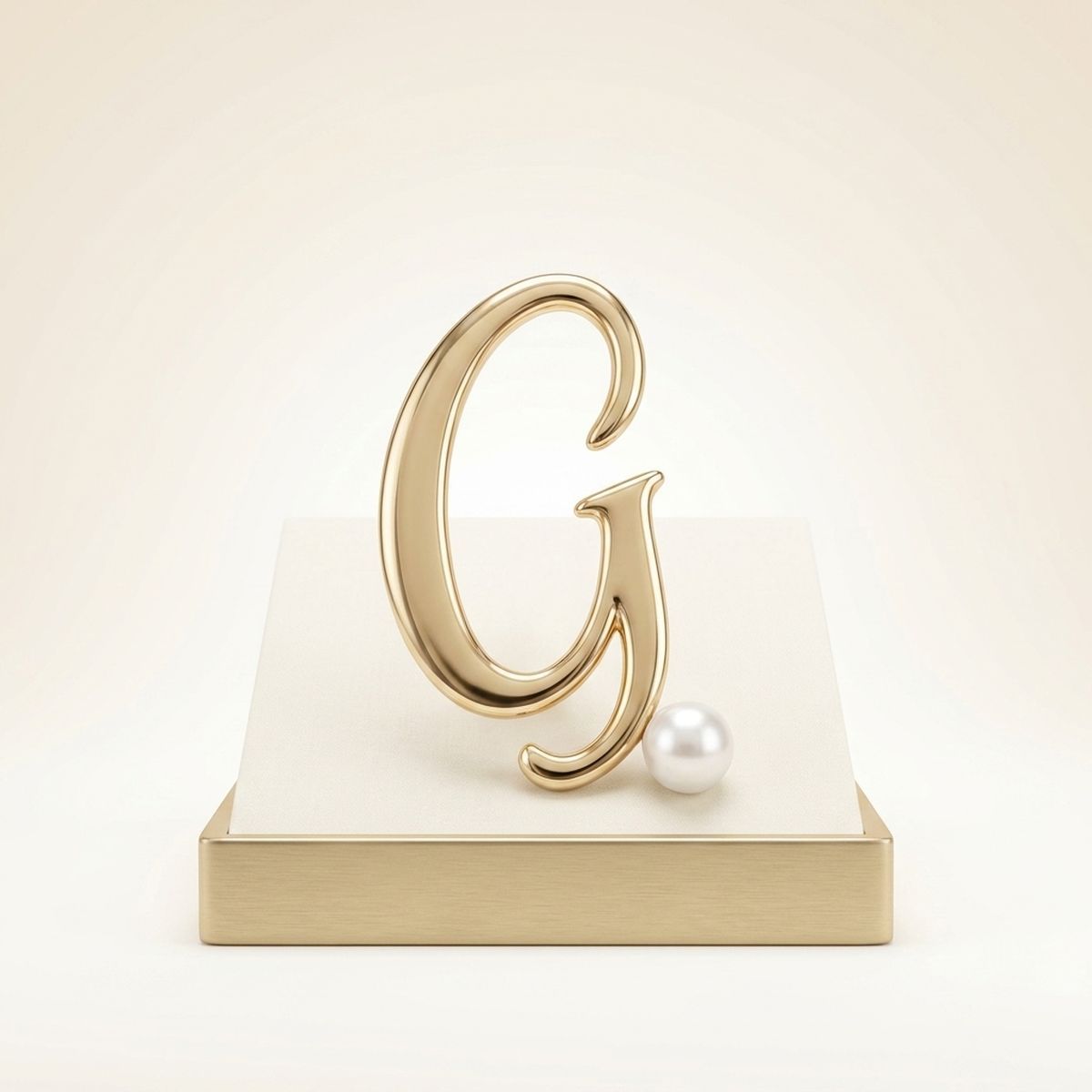 Gold Cursive G Initial Letter Pearl Brooch Pin