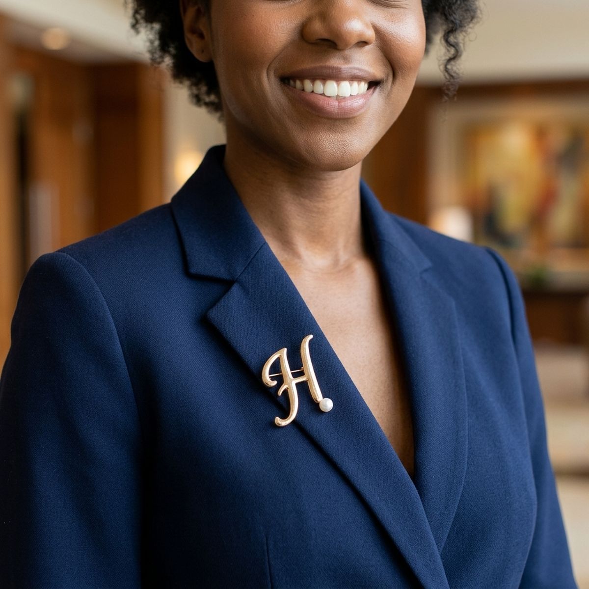 Gold Cursive H Initial Letter Pearl Brooch Pin