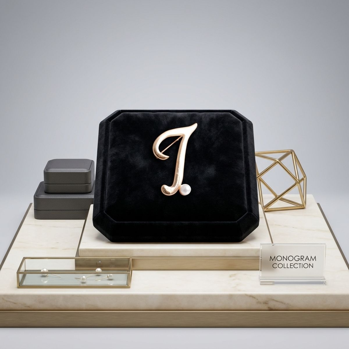 Gold Cursive T Initial Letter Pearl Brooch Pin