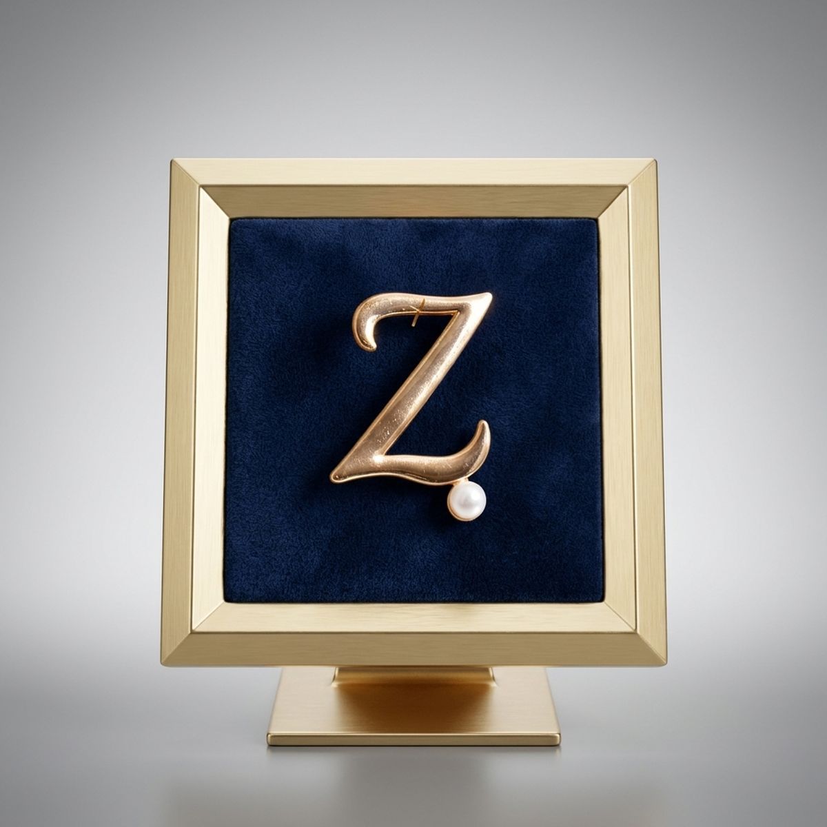Gold Cursive Z Initial Letter Pearl Brooch Pin