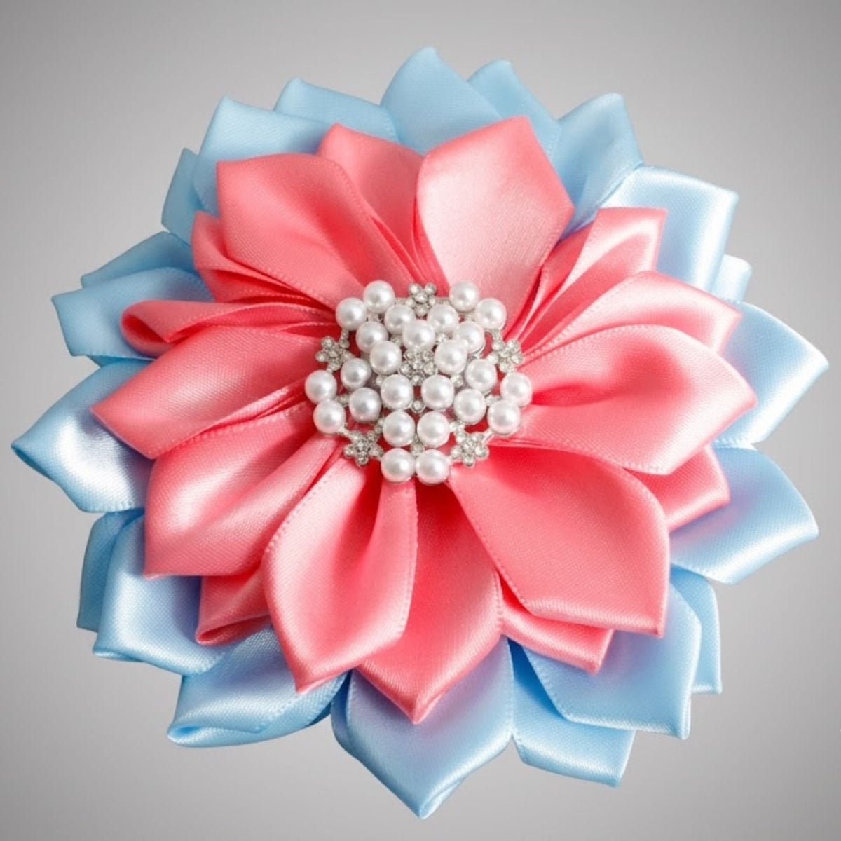 Brooch Blue and Pink Flower Pearl Clip and Pin
