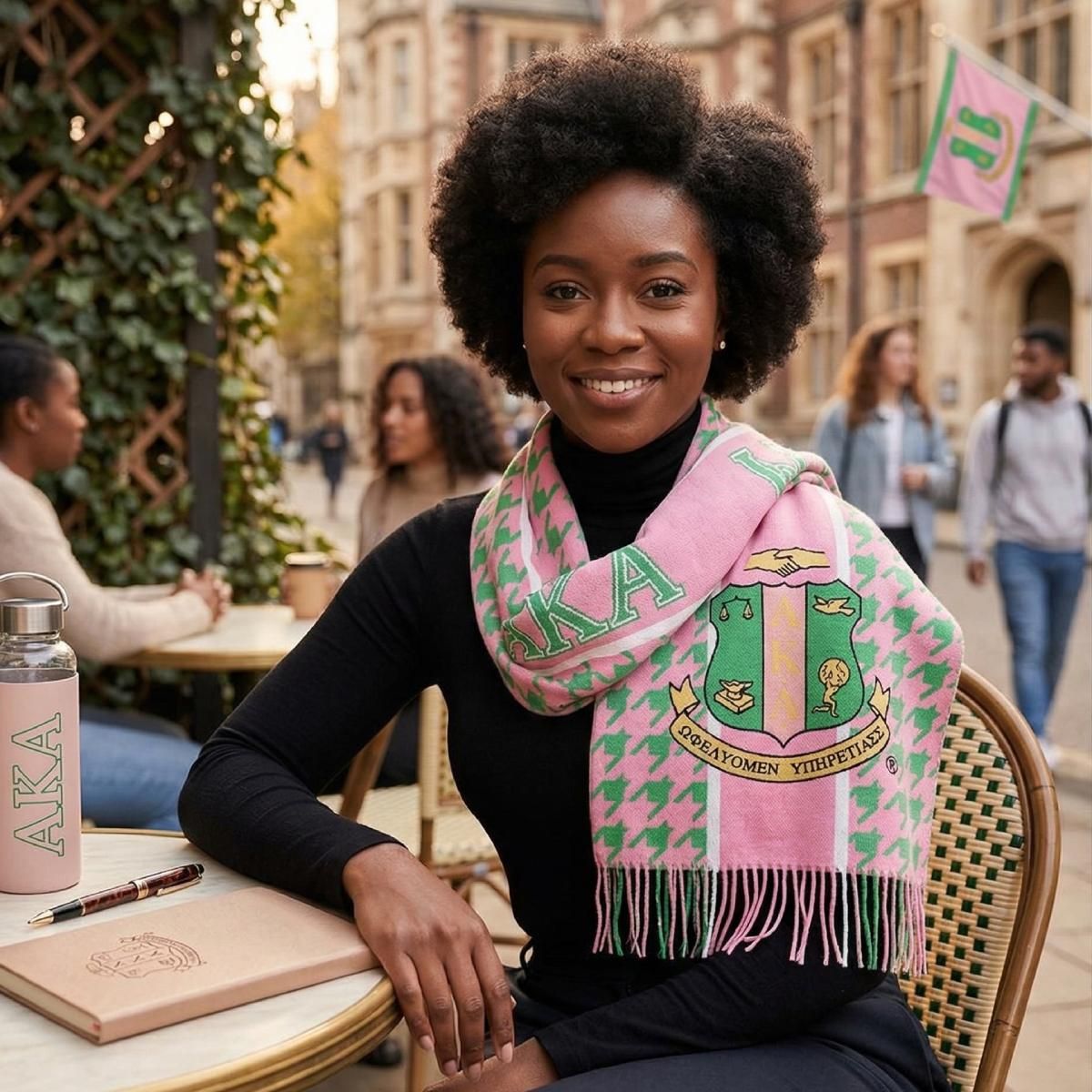 AKA Pink Green Houndstooth Fashion Shawl Scarf