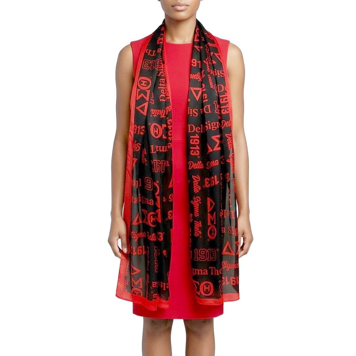 DST Long Black and Red Graphic Rectangle Scarf