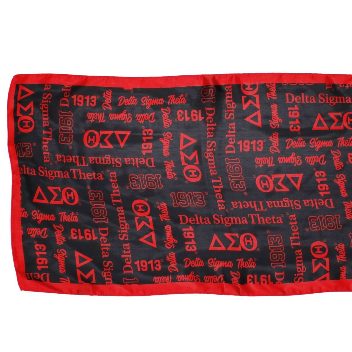 DST Long Black and Red Graphic Rectangle Scarf